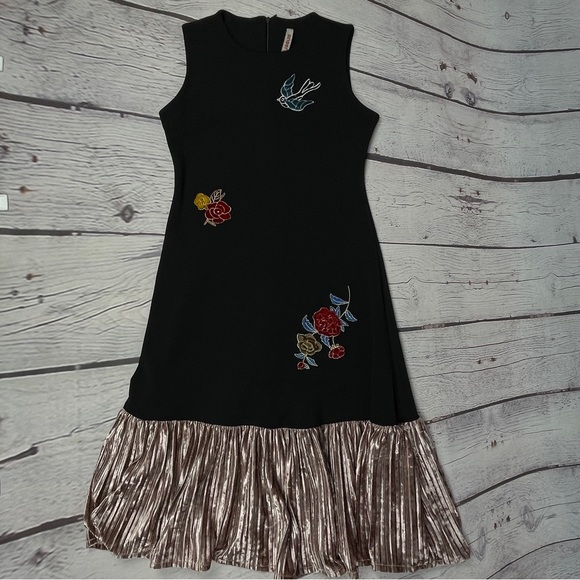 GINGER unique black floral bird embellished sleeveless midi dress, size XXS - Picture 9 of 14